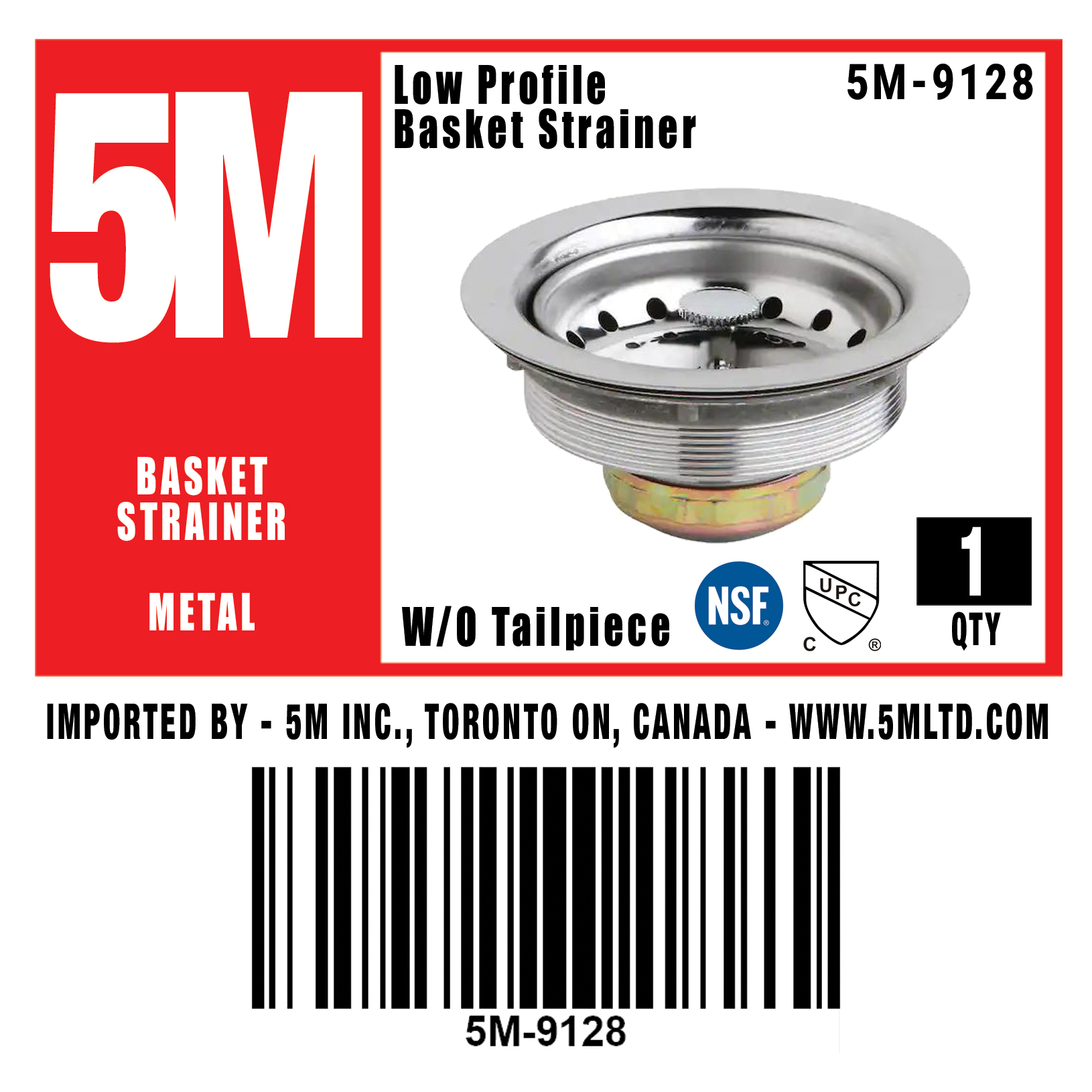 5M - Low Profile Basket Strainer Assembly W/O Tailpiece (upc) - 5M-9128 - additional view