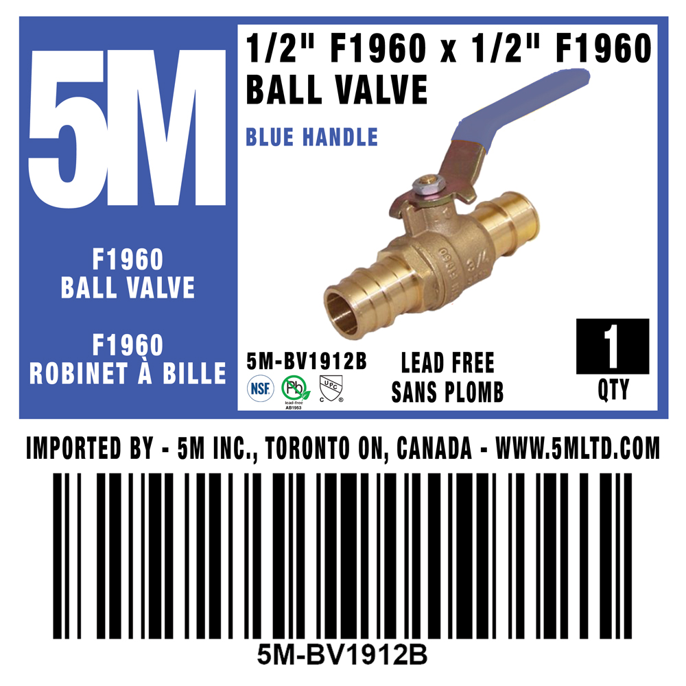 5M - BLUE 1/2" F1960 PEX BALL VALVE - 5M-BV1912B - additional view