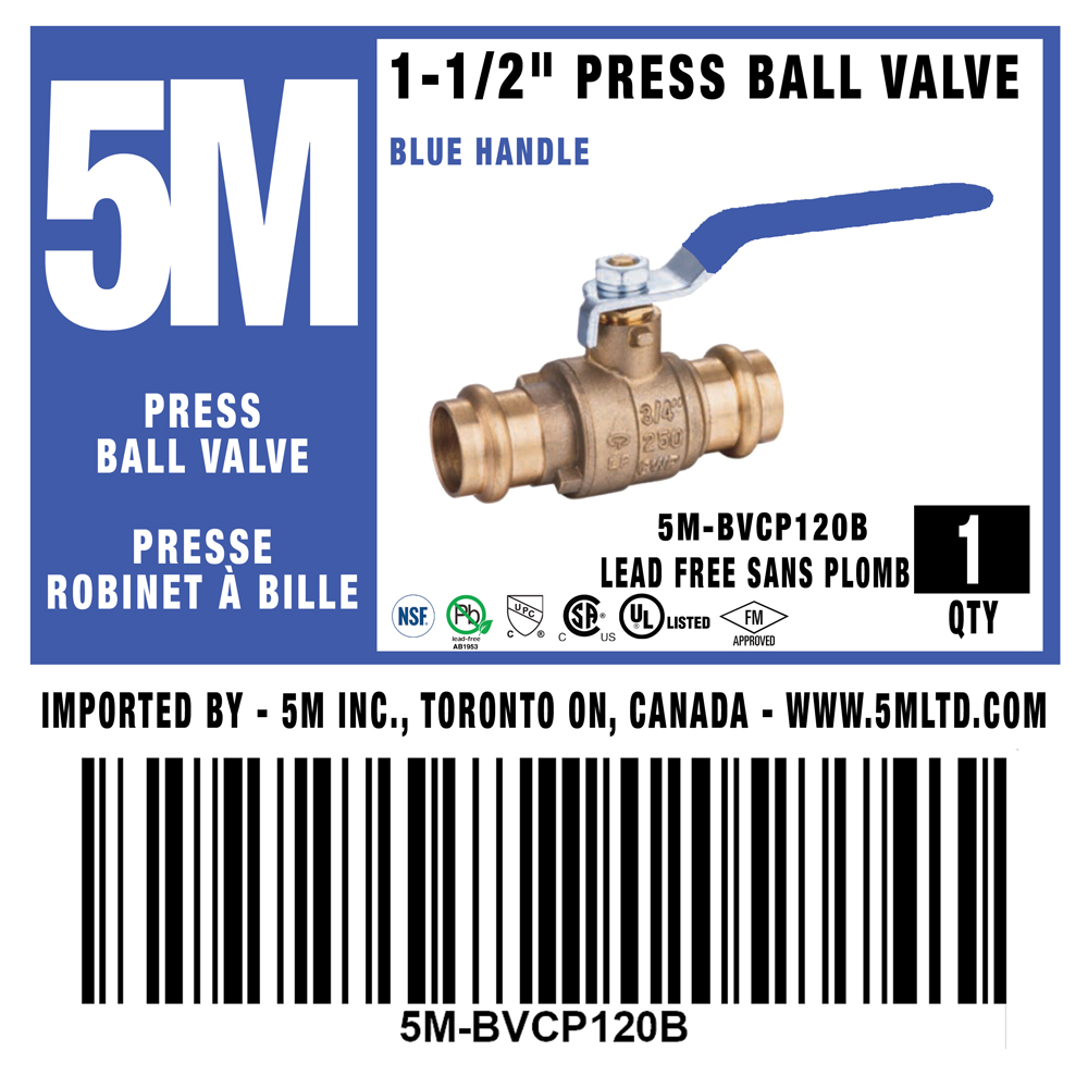 5M- BLUE 1-1/2" Press Ball Valve LF  - 5M-BVCP150B - additional view