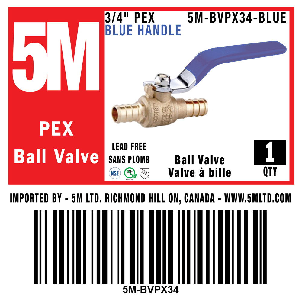 5M-PEX BALL VALVE LEAD FREE 3/4" X 3/4"-5M-BVPX34 - additional view