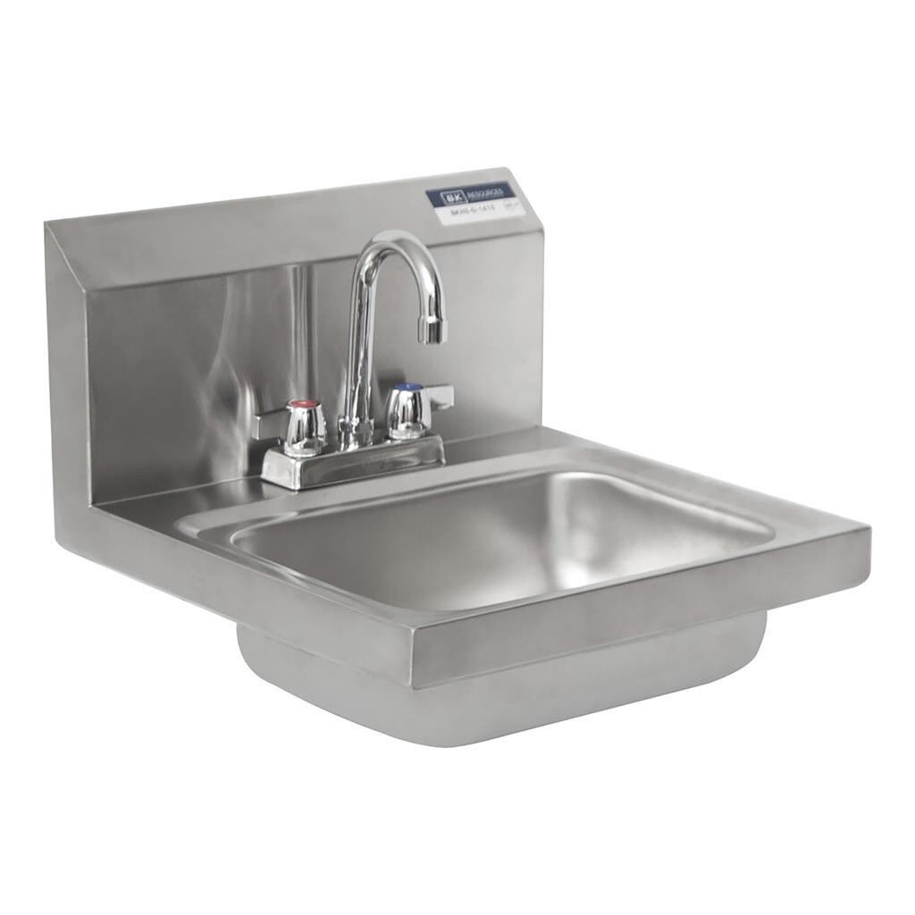 BK RESOURCES - Stainless Hand Sink with Deck Mount Faucet, Strainer Drain, and Wall Bracket -M HAND SINK 2 HOLE 1-7/8" DR W FAUCET - BKHS-D-1410-P-G - additional view
