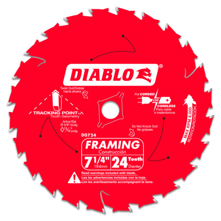 DIABLO- Diablo D0624A 7-1/4 in. x 24 Tooth Framing Saw Blade - D0724A - additional view
