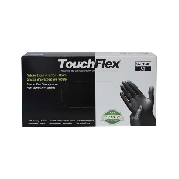TouchFlex - Nitrile Examination Gloves -100 gloves -Disposable -  Black (Large)- 11331B