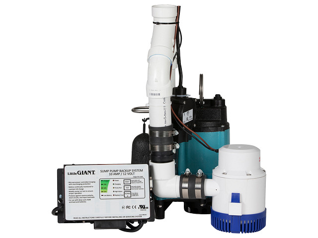 LittleGIANT-SPBS-10HF -6 BATT, 10ACHARGER,W/2500 PRIMARY SUMP PUMP/ BATTERY BACKUP COMBO KIT-506411