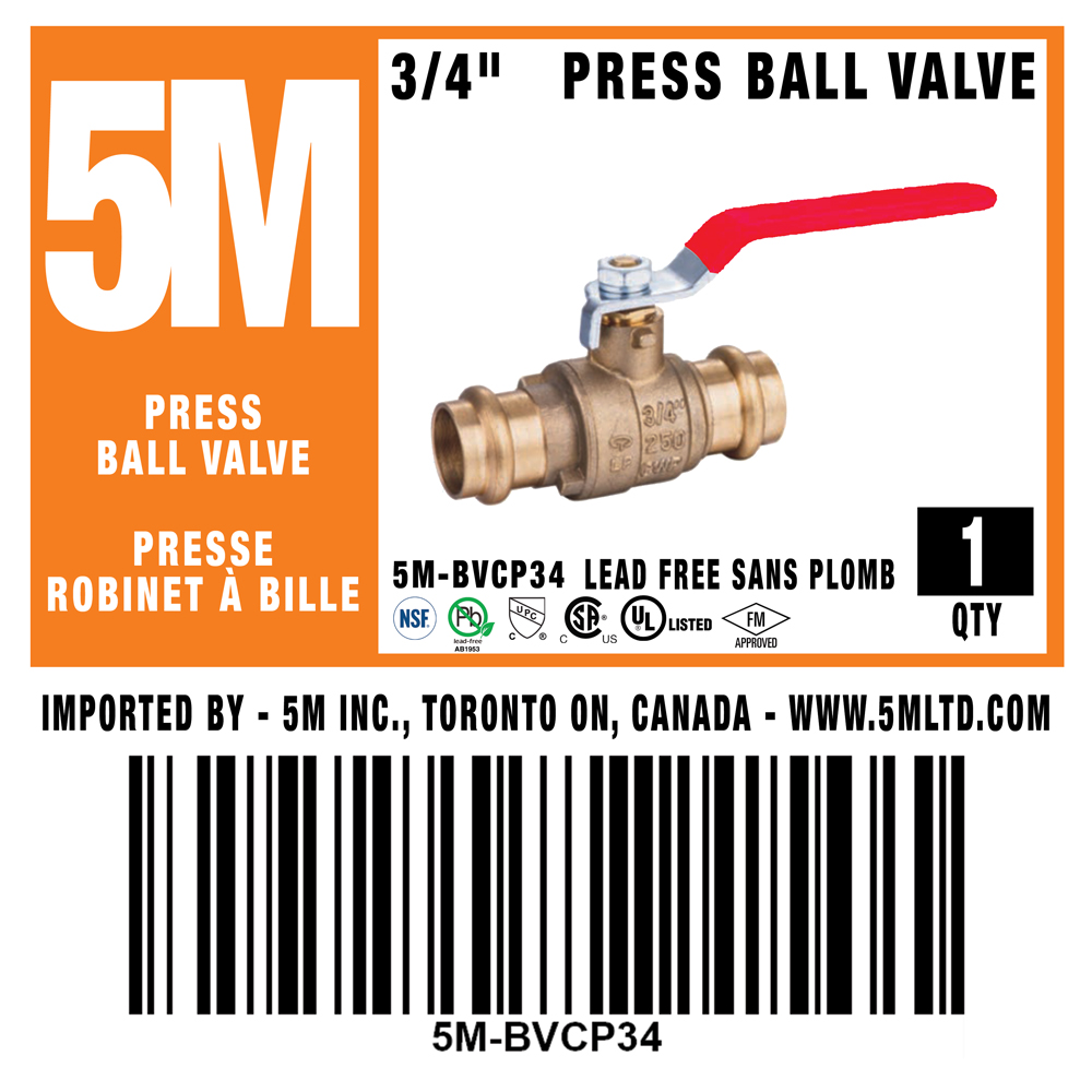 5M- 3/4" Press Ball Valve LF  - 5M-BVCP34