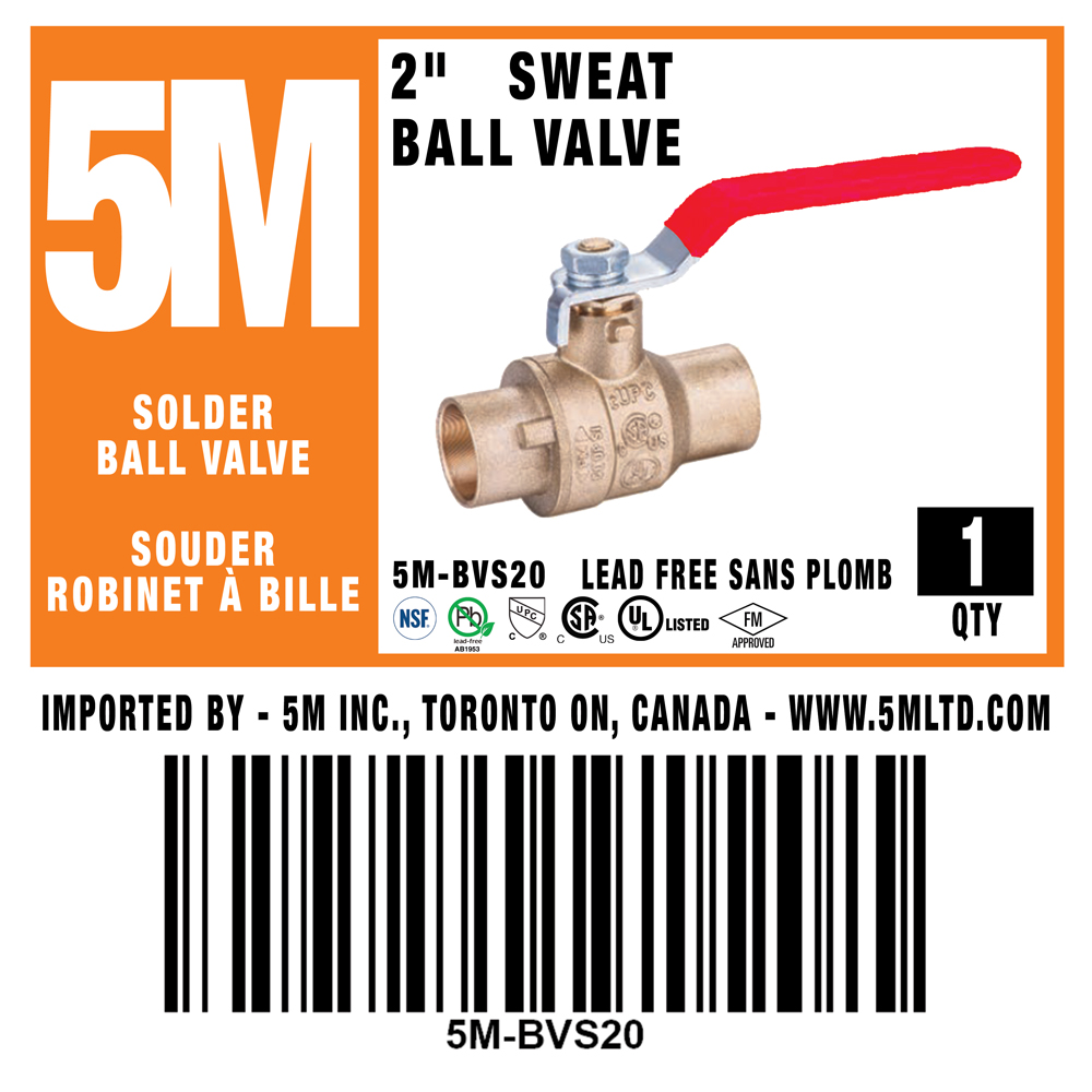 5M- 2" Sweat Ball Valve LF  - 5M-BVS20
