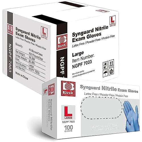 BASiC - Synguard Nitrile Exam Gloves -100 gloves -Disposable - Blue (Large) - NGPF 7003