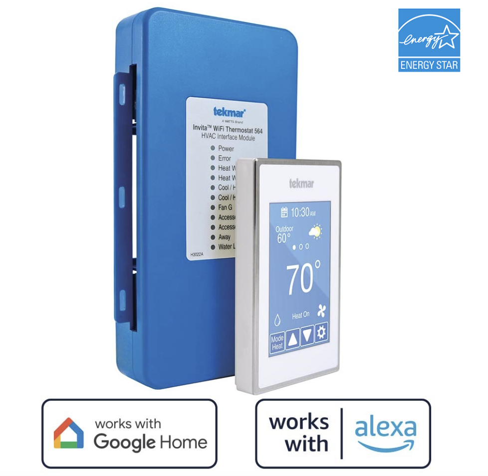 Tekmar -WiFi “Invita” Thermostat Conventional 2H/2C or Heat Pump 4H/2C, Fan, Relative Humidity, 2 Wire - White- 564