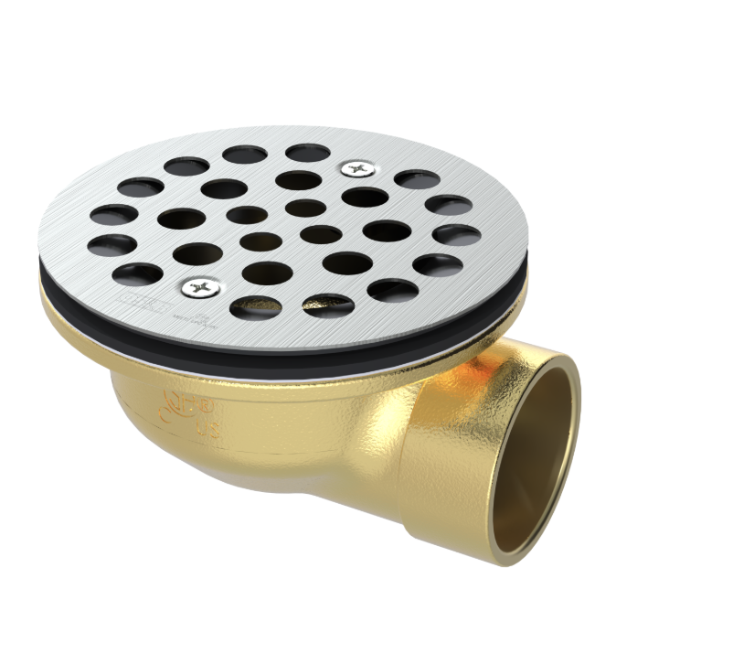 OSB - 2pc 1-1.2 Brass Side Discharge Shower Drain for use with molded Shower Bases - SD370-SS